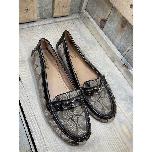 COACH Fortunata Loafer US9 Tan/Brown Slip-on Leather Canvas Driving Shoes - Picture 3 of 10